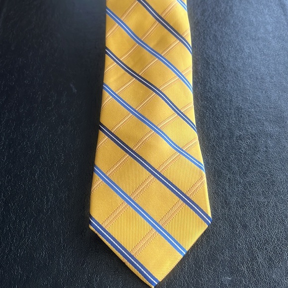 NORDSTROM Yellow, Blue & White Striped Silk Necktie - Picture 2 of 7
